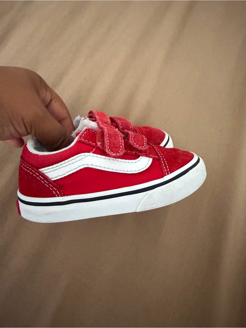 Vans Red Kids Velcro Sneakers with White Stripe